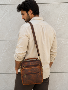 Unique Designer Crunch Leather Travel Shoulder Bag Trendy Fashion Men's Messenger Bag Designer Small Crossbody Bag for Men - Product Image 2