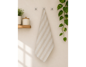Essuie-tout de cuisine en lin rayé beige et blanc |   Essuie-tout décoratif |   Serviette de cuisine réutilisable |   Textile de maison haut de gamme - Product Image 2