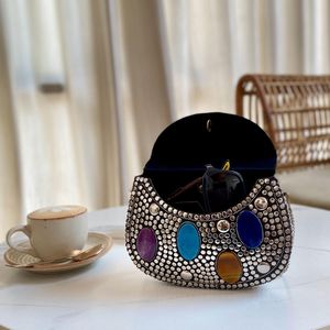 Antique <b>Silver</b> Luxury <b>Clutch</b> for Women Crystal Fashion Accessories for Evening Use - Product Image 1