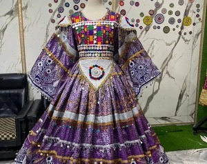 Handmade 100% Silk Afghan Bridal <b>Dress</b> Tea Pink Knee-Length Afghani Gown Traditional Kochi Embroidery Long Sleeve Casual <b>Dresses</b> - Product Image 1