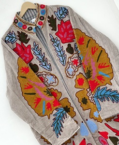 <b>Women</b> Embroidered <b>Velvet</b> Quilted Long <b>Jacket</b> Handmade Boho Floral Ethnic Open Front Regular Breathable Eco-Friendly Cotton - Product Image 3