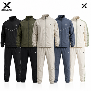 Ensemble coupe-vent sans col et à capuche pour homme X Sports City, style sportif en polyester avec blocs de couleur, fermeture éclair, pour l'automne, OEM/ODM - Product Image 1