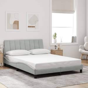 Cadre de lit rembourré en velours gris clair Hanko avec éclairage LED 53,9''x74,8'' sans matelas - Product Image 4