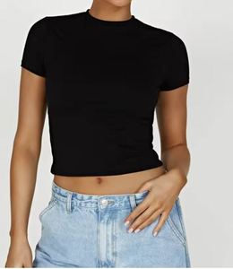 Custom High Quality Plain Short Sleeve T-Shirt Crop <b>Top</b> Tshirt Blank Cotton Girl <b>Y2K</b> Baby Tee for Women - Product Image 1