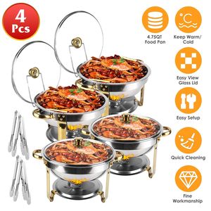 Set di 4 Scaldavivande Rotondi in Acciaio Inox da 4,76QT, Supporti Spessi per Buffet, Ideali per Hotel e Ristoranti - Product Image 1