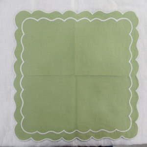 Handmade 100% Flax Linen <b>Square</b> Napkin with Scallop <b>Edge</b> Custom Design for Dining and Home Decoration - Product Image 1