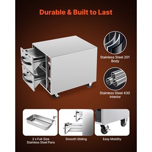 Armadio Scaldavivande Elettrico Commerciale Standard in Acciaio Inossidabile con 2 Vasche a Tutta Grandezza per Mantenere Caldi gli Alimenti - Product Image 5
