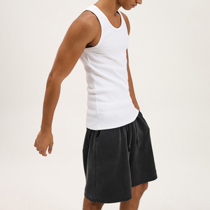 Débardeur côtelé personnalisé avec broderie, débardeurs de sport ajustés, débardeurs unis à col rond en coton côtelé sans manches pour hommes - Product Image 4