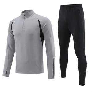 Men's 2 Piece Athletic Tracksuit Set Blue Half-Zip <b>Top</b> With Purple Accents And <b>Navy</b> Jogger Pants Autumn Sporty Fit - Product Image 2
