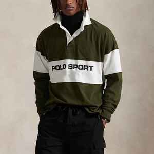 Polo à manches longues pour homme, style rugby, en coton tricoté, surdimensionné, avec appliqué, vêtement de sport décontracté, OEM ODM - Product Image 1