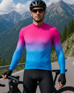 Maillot de Ciclismo para Hombre, Manga Larga, Color Degradado Rosa y Azul, para Ciclismo de Carretera y MTB - Product Image 3