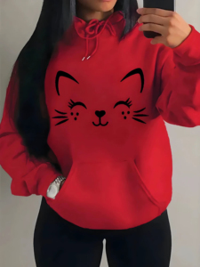 2026 Spring plush Women <b>Hoodie</b> Autumn Winter Fashion <b>Hoodie</b> Women Casual Pocket Pullover <b>Happy</b> Cat Custom Logo Latest Design - Product Image 2