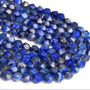 Perles de Lapis Lazuli Bleu Taillées en Étoile Facettées, Pierres Précieuses en Vrac, Fil Complet, Vente en Gros - Product Image 1