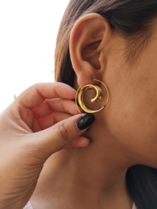 Boucles d'oreilles pendantes spirales en laiton doré et argenté, style bohème, rondes, pour femme, cadeau de festival, bijoux bohèmes, Bazar A-658 - Product Image 1