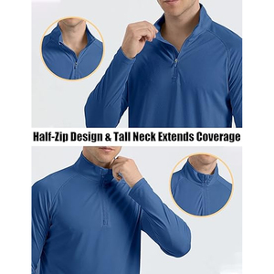 เสื้อกอล์ฟผู้ชายสีน้ำเงิน แขนยาว คอซิป ผ้าถัก สีพื้น แห้งเร็ว สวมใส่สบาย มีซิปปิด - Product Image 5