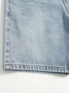 Shorts en denim de coton de haute qualité pour hommes, style streetwear décontracté, avec poches, bleu clair délavé. - Product Image 5