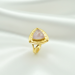 Natural Rose <b>Quartz</b> Triangle <b>Ring</b> 925 Silver Rose Gold Yellow Gold Plated Handmade Gemstone Statement Jewelry Christmas gift - Product Image 1