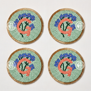 Sous-verres perlés monogramme initiale G, motif floral vert menthe, perles de verre, dessous de verre personnalisés, vaisselle personnalisée, fabricant en gros B2B - Product Image 1
