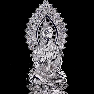 Pendentif Bouddha en diamant rond cultivé en laboratoire certifié IGI en or jaune/blanc et or rose 9 carats, pendentif religieux pour hommes et femmes - Product Image 1