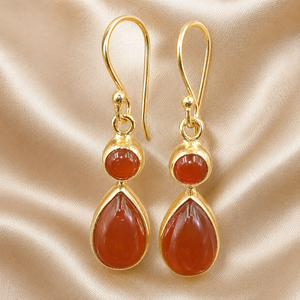 Pendientes colgantes de piedra doble de cornalina natural en forma de lágrima, plata de ley 925, chapados en oro rosa y oro amarillo, regalo de Navidad - Product Image 5
