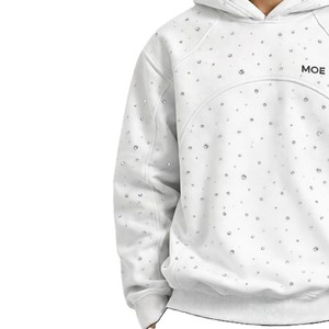 Sweats à capuche streetwear pour hommes, double couche, en molleton de coton, avec strass, coupe oversize, design à empiècements raglan, logo personnalisé, OEM, vente en gros - Product Image 5