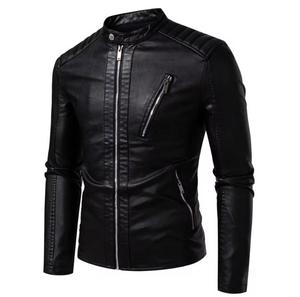Unisex PU Leather Waterproof Moto Jacket Front Stand Collar Zipper Closure Regular Sleeve Solid Color Loose Fit <b>Winter</b> Casual - Product Image 5