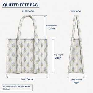 <b>Quilted</b> Tote Bag Floral Print 34cm Width Zipper Closure Lightweight Eco-Friendly Elegant Style All Seasons Shopping Bag - Product Image 3
