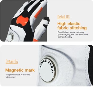 Genuine Leather Golf Glove White Black Orange Right Hand Non Slip <b>Snap</b> Closure Unisex Sports Gloves - Product Image 6