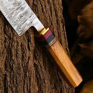 Couteau de Chef de Cuisine en Acier Damas Haute Qualité Haute Performance, Manche en Bois pour Droitier, Étui en Cuir, Fait Main, Écologique - Product Image 6