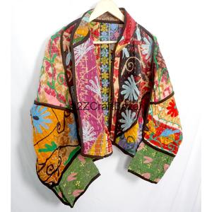 Vintage Indian Kantha Handmade Quilted 100% Cotton <b>Jacket</b> for Women-Eco-Friendly Breathable Winter Ready From Rajasthan - Product Image 5