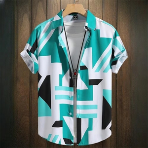 Nouvelle chemise d'été pour homme à col mandarin, manches courtes, boutonnée, motif uni, design décontracté de plage, 100% polyester, séchage rapide - Product Image 2