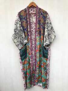 ชุดคลุมกิโมโนผ้าไหมอาร์ตสุดพิเศษ ชุดเดรสโบโฮ ชุดส่าหรีอินเดีย ชุดชายหาด ความยาวระดับเข่า ชุดนอนโบโฮลายพิมพ์สำหรับฤดูใบไม้ร่วง ชุดคลุม - Product Image 3