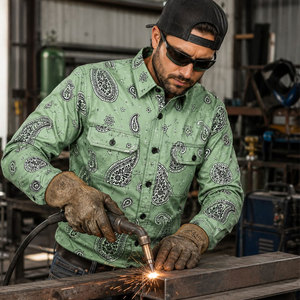 Sleeve <b>Welding</b> <b>Shirt</b> Workwear Relaxed Fit Western Workers Flame Resistant Hot Sale Pearl Snap Button CAT 2 Welder Long Sleeve - Product Image 6