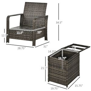 Set Bistrot in Rattan a 3 Pezzi con Cuscini Lavabili, Tavolo da Conversazione per Esterni con Vano Portaoggetti, Arredamento da Giardino per Ospedali, 1 Set - Product Image 3