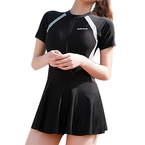 Women's <b>Modest</b> Swimsuit <b>Set</b> High Neck Short Sleeve Swim Dress with Skirt Athletic Training Bathing Suit Beachwear 2026 - Product Image 2