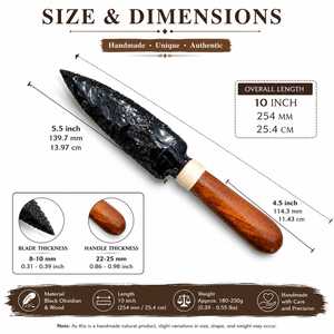 Cuchillo de Obsidiana Negra Tallado a Mano de 10 Pulgadas con Mango de Madera, Imitación Antigua de Escultura en Piedra de Inspiración Americana - Product Image 3