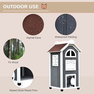 Maison pour chat en bois, condo de chaton à 3 étages avec toit en asphalte de couleur gris blanc, portes et escaliers, meubles pour animaux de compagnie, 43h - Product Image 4