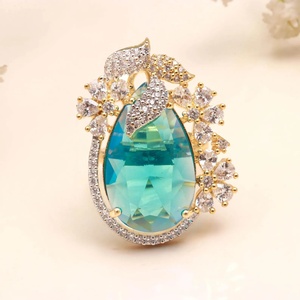 Gold and Silver Plated Blue Topaz <b>CZ</b> <b>Ring</b> Adjustable Round Cocktail Statement <b>Ring</b> Vintage Big <b>Ring</b> Bridal Wedding Party Wear - Product Image 3
