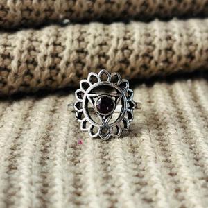Chakra <b>Garnet</b> Floral Brass <b>Ring</b> <b>Silver</b> Plated Mandala Womens Statement Wholesale <b>Ring</b> - Product Image 1