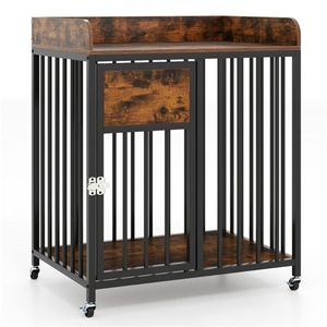 2-in-1 Thickened Metal Tube Dog Crate Furniture with Lockable <b>Wheels</b> Pet Kennel for <b>Small</b> Dogs - Product Image 5