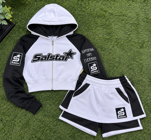 <b>Women</b>’s Custom Crop White Black Hoodie Skirt <b>Shorts</b> Set 3 Piece Sportswear Tracksuit Set Custom Logo Casual Athletic Clothing - Product Image 6