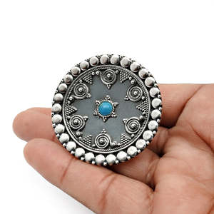 Ethnic Tribal <b>Silver</b> Jewelry <b>Adjustable</b> Vintage Boho <b>Ring</b> Comes With Single Round Cut Turquoise Gemstone In 925 Sterling <b>Silver</b> - Product Image 3