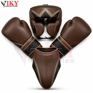 Meilleur fournisseur, nouvelle arrivée, ensembles de boxe en cuir véritable robustes, graphismes personnalisés, marron, noir et finition dorée, équipement d'entraînement - Product Image 3