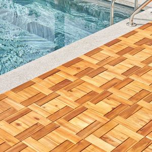 Set of 10 Interlocking Wooden Deck Tiles 6 Puzzle Slat Per Tile Row Acacia Brown Premium Quality Outdoor Decking - Product Image 3