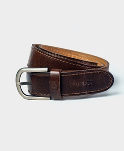Genuine Leather Men's <b>Belt</b> Solid Brown Pin <b>Buckle</b> <b>Silver</b> Rectangular Casual Durable Cow Hide Double Stitching 35mm - Product Image 4