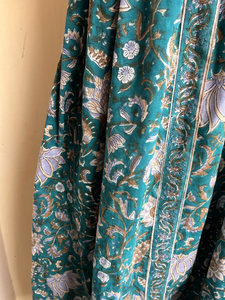 Hand Block Printed Indian Cotton Dress 100% Cotton Long Gown with Floral Embroidered Neckline Square Collar <b>Tunics</b> Dress - Product Image 2