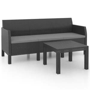 Grand ensemble de salon de jardin en polypropylène anthracite avec aspect rotin, collection de meubles d'extérieur haut de gamme - Product Image 2