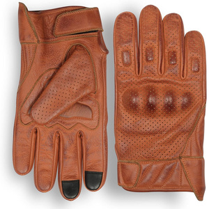 SILK HAWKS ถุงมือขับรถหนังสีแทนวินเทจ กันลมสำหรับฤดูหนาว ถุงมือไบค์เกอร์แบบเต็มนิ้วแบบเจาะรู สายรัดข้อมือปรับได้ - Product Image 1