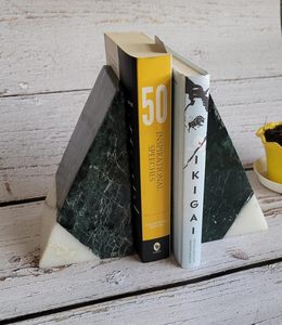 Modern Art Deco Green and White Marble Sculptural Bookends Luxury Natural Stone Holder for Home Office Bookshelf <b>Library</b> Decor - Product Image 3