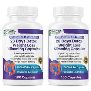 Livewell Nutrition Capsules minceur détoxifiantes pour la perte de poids 28 jours 1500MG 100 capsules Lot de deux - Product Image 3